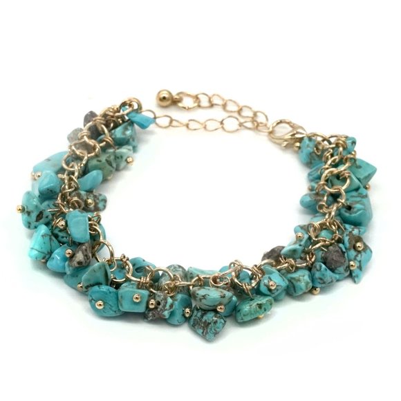 Natural Gemstone Bracelet Turquoise Blue Nuggets, & Gold Chain. - Picture 4 of 4